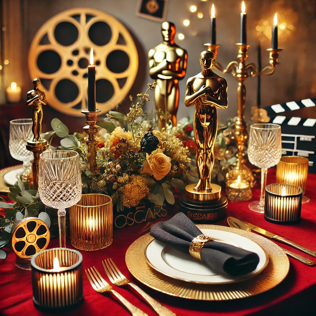 Detalhes decorativos temáticos para uma noite do Oscar em casa