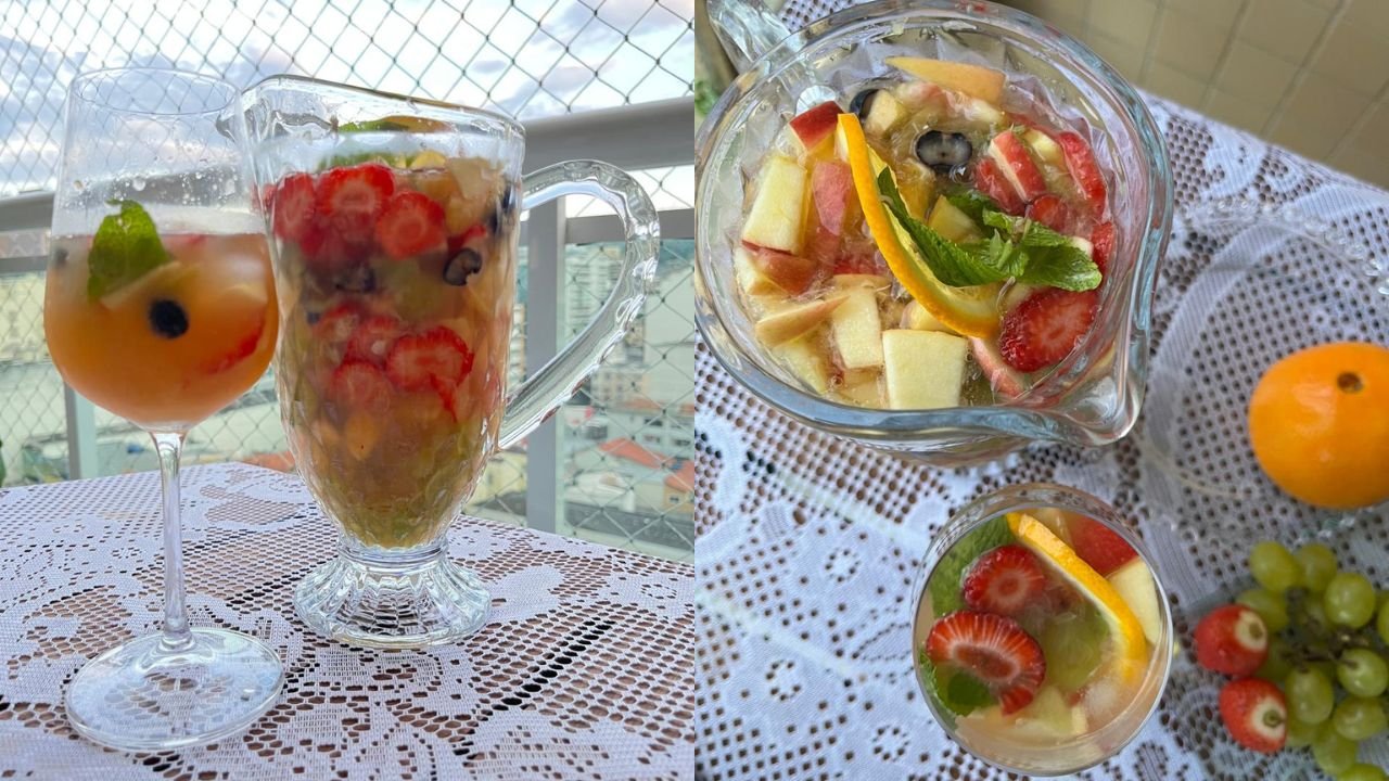 Jarra de clericot com frutas frescas e gelo